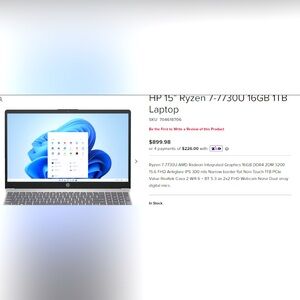 NEW IN BOX 15” HP laptop 16GB RAM, 1TB storage